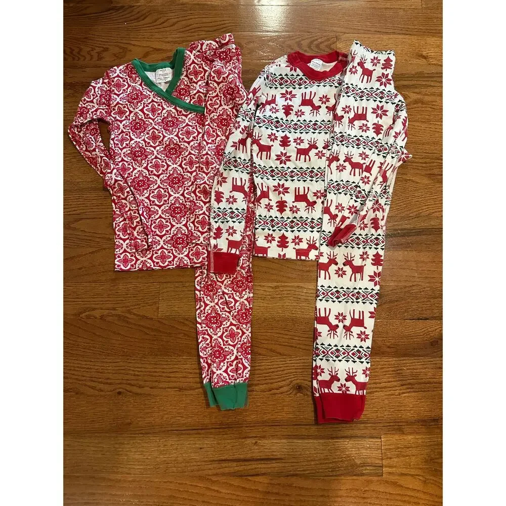 2 sets Hanna Anderson Organic Cotton Kids Pajamas Christmas size 150 12